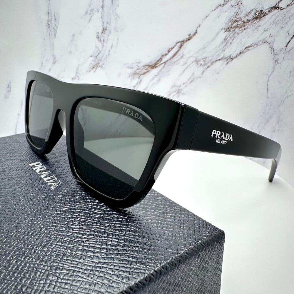 NEW PRADA Sunglasses Black Square Rectangle 54mm w/ Box & Case PRADA